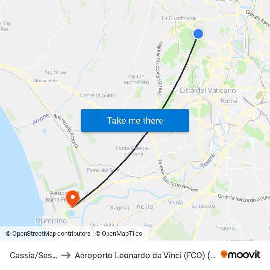 Cassia/Sesto Miglio to Aeroporto Leonardo da Vinci (FCO) (Aeroporto di Fiumicino) map