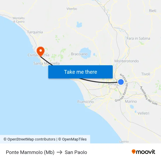 Ponte Mammolo (Metro B) to San Paolo map