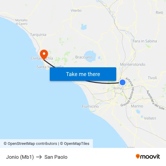 Jonio (Mb1) to San Paolo map