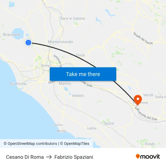 Cesano Di Roma to Fabrizio Spaziani map