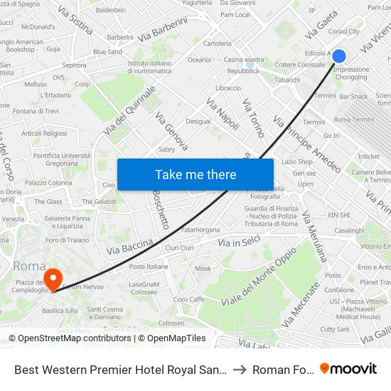 Best Western Premier Hotel Royal Santina Rome to Roman Forum map