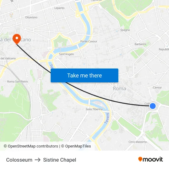 Colosseum to Sistine Chapel map