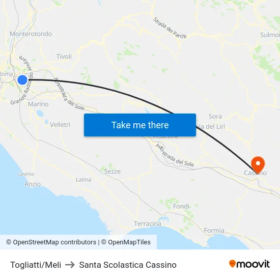 Togliatti/Meli to Santa Scolastica Cassino map