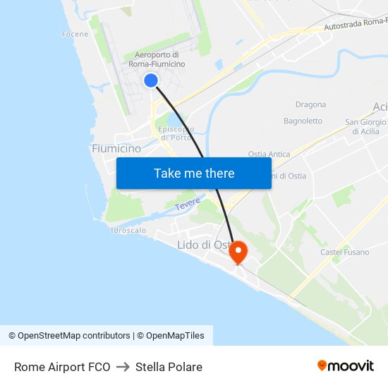 Rome Airport FCO to Stella Polare map