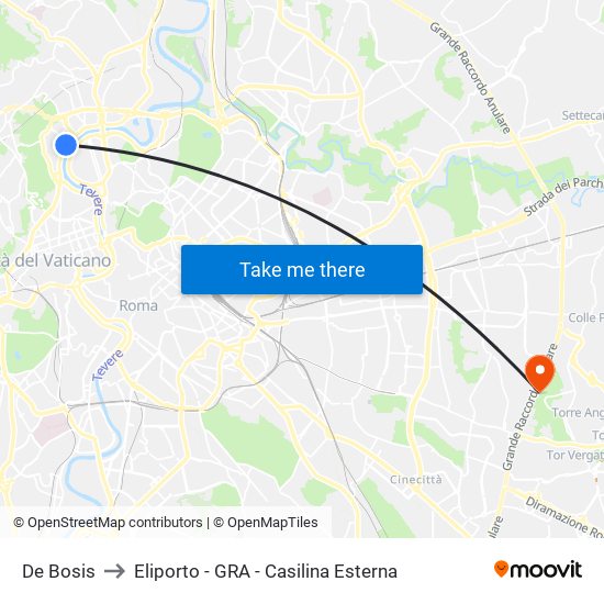 De Bosis to Eliporto - GRA - Casilina Esterna map