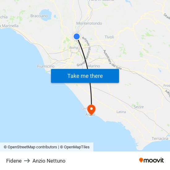 Fidene to Anzio Nettuno map