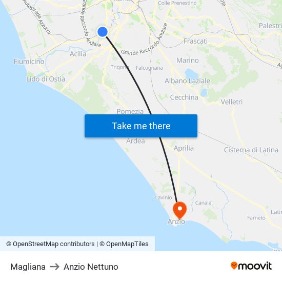 Magliana to Anzio Nettuno map