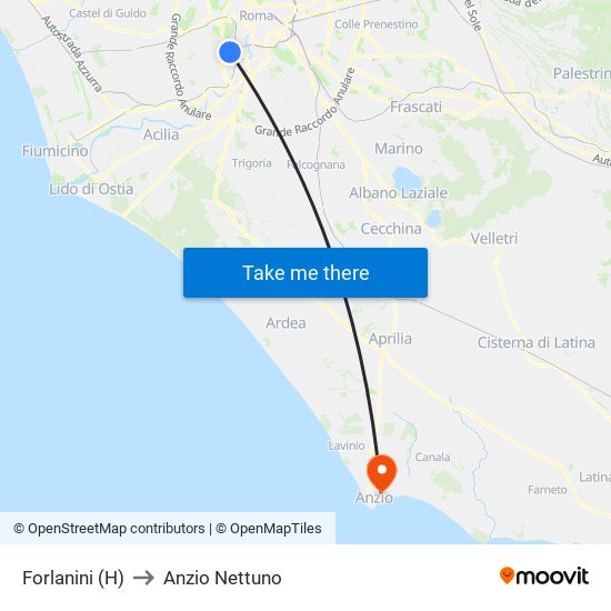 Forlanini (H) to Anzio Nettuno map