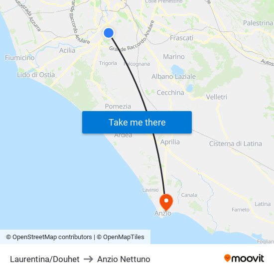 Laurentina/Douhet to Anzio Nettuno map