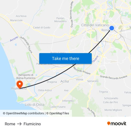 Rome to Fiumicino map