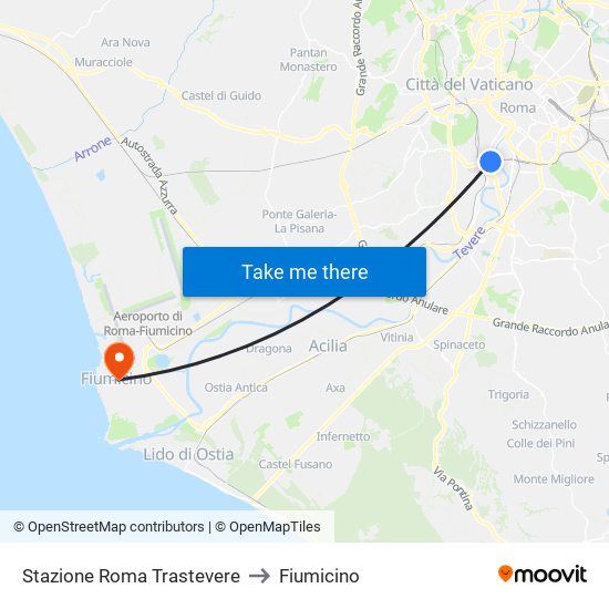 Stazione Roma Trastevere to Fiumicino map