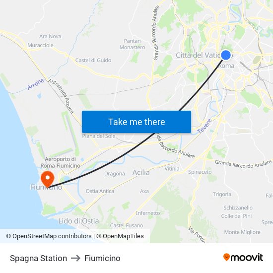 Spagna Station to Fiumicino map