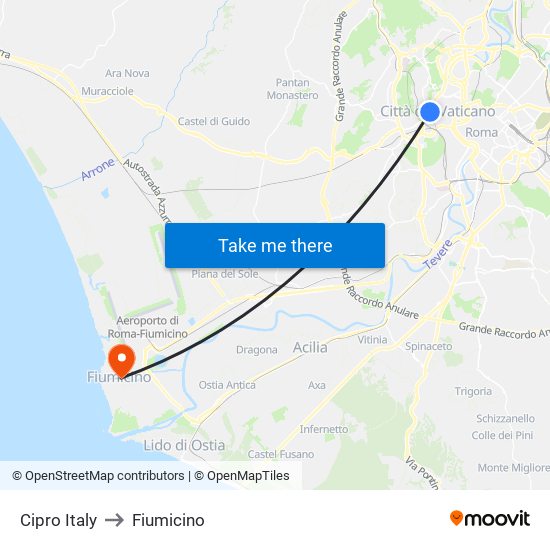 Cipro Italy to Fiumicino map