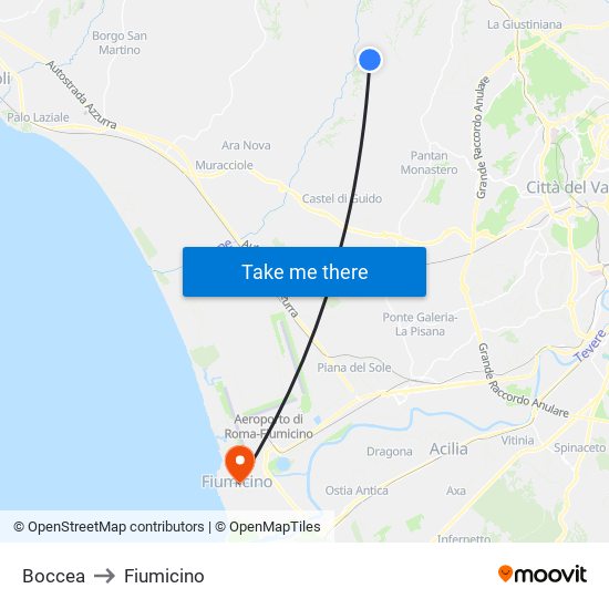 Boccea to Fiumicino map