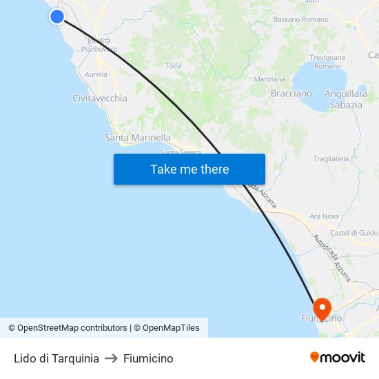 Lido di Tarquinia to Fiumicino map