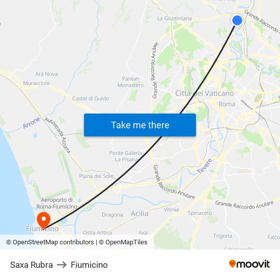 Saxa Rubra to Fiumicino map