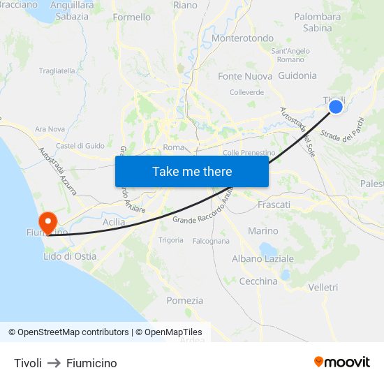 Tivoli to Fiumicino map