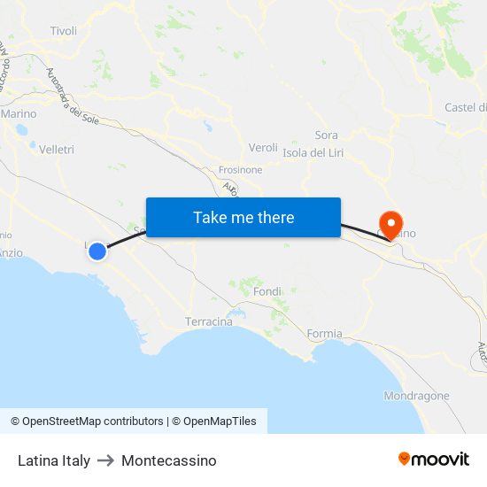 Latina Italy to Montecassino map