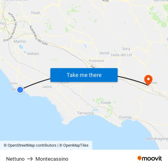 Nettuno to Montecassino map