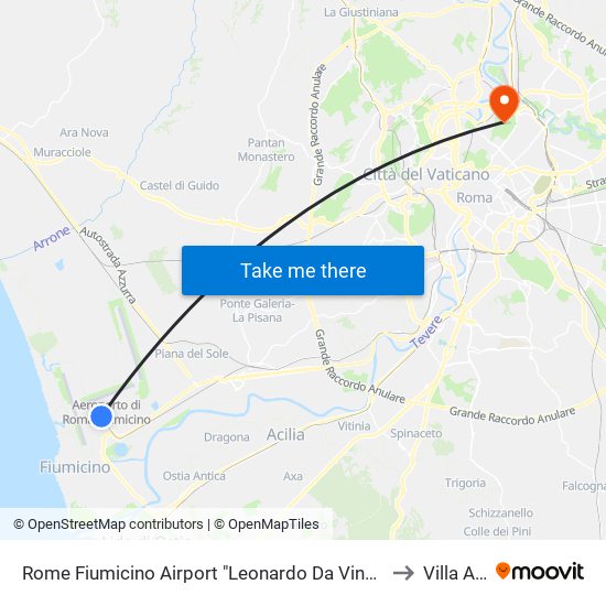 Rome Fiumicino Airport "Leonardo Da Vinci" (Fco) to Villa Ada map