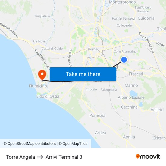 Torre Angela to Arrivi Terminal 3 map