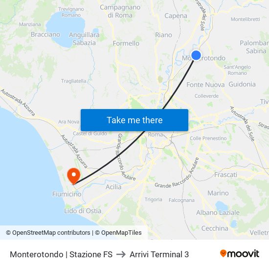 Monterotondo | Stazione FS to Arrivi Terminal 3 map