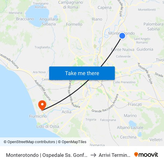 Monterotondo | Ospedale Ss. Gonfalone to Arrivi Terminal 3 map