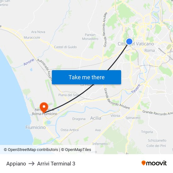 Appiano to Arrivi Terminal 3 map