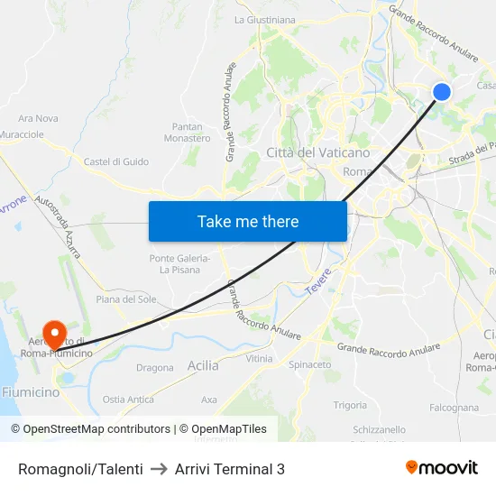 Romagnoli/Talenti to Arrivi Terminal 3 map