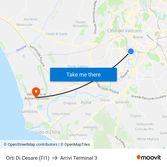 Orti Di Cesare (Fl1) to Arrivi Terminal 3 map
