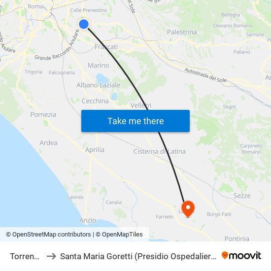 Torrenova to Santa Maria Goretti (Presidio Ospedaliero Nord) map