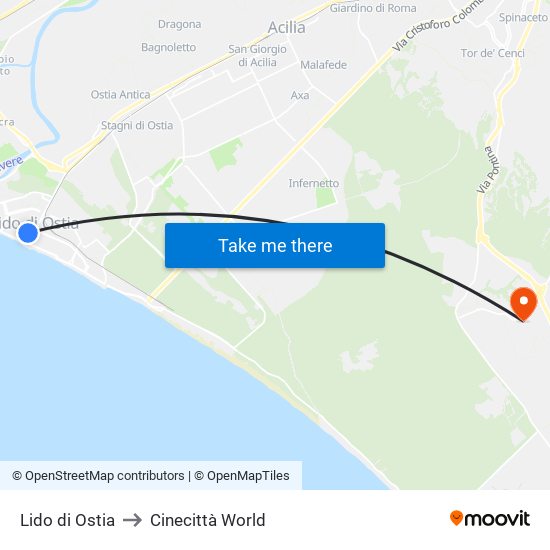 Lido di Ostia to Cinecittà World map