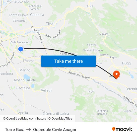 Torre Gaia to Ospedale Civile Anagni map