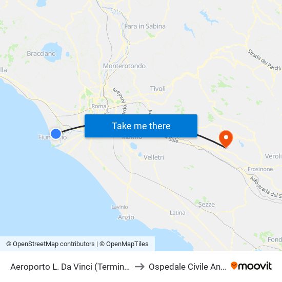 Aeroporto L. Da Vinci (Terminal T2) to Ospedale Civile Anagni map