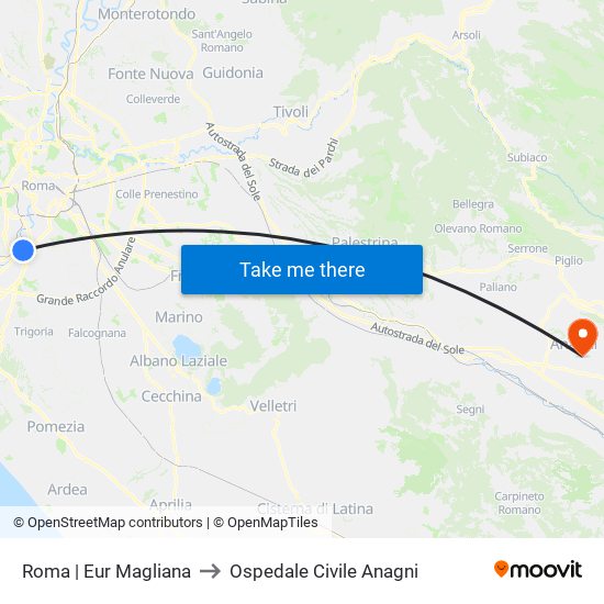 Roma | Eur Magliana to Ospedale Civile Anagni map