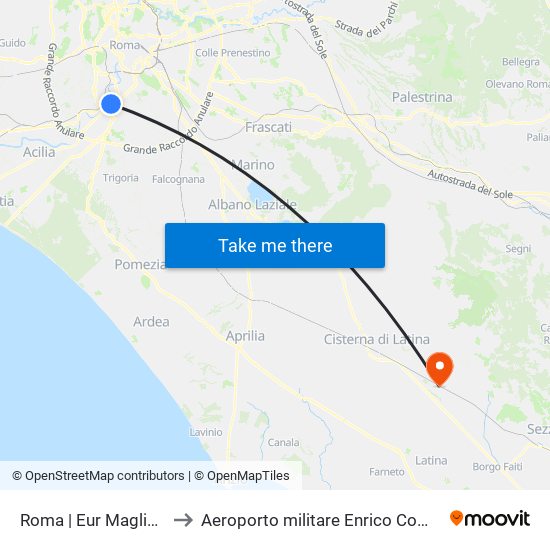 Roma | Eur Magliana to Aeroporto militare Enrico Comani map