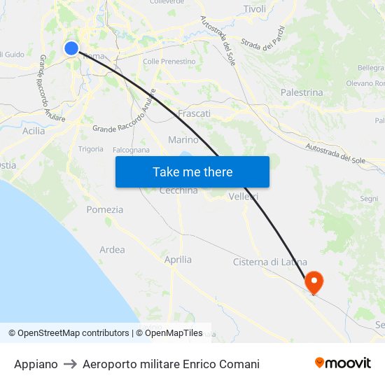 Appiano to Aeroporto militare Enrico Comani map