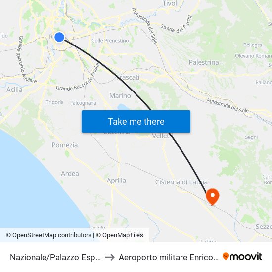 Nazionale/Palazzo Esposizioni to Aeroporto militare Enrico Comani map