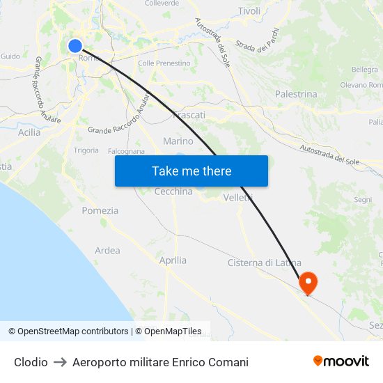Clodio to Aeroporto militare Enrico Comani map