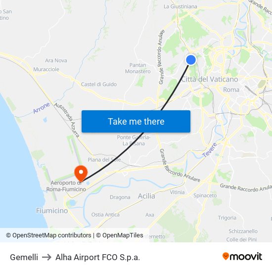 Gemelli to Alha Airport FCO S.p.a. map