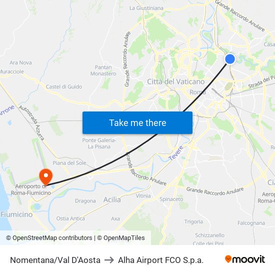 Nomentana/Val D'Aosta to Alha Airport FCO S.p.a. map