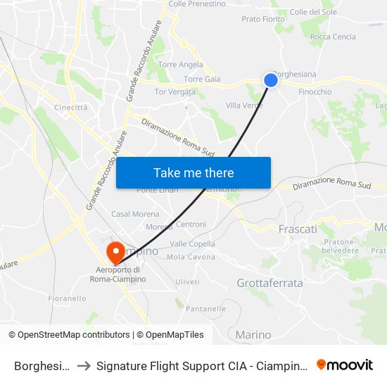 Borghesiana to Signature Flight Support CIA - Ciampino Airport map