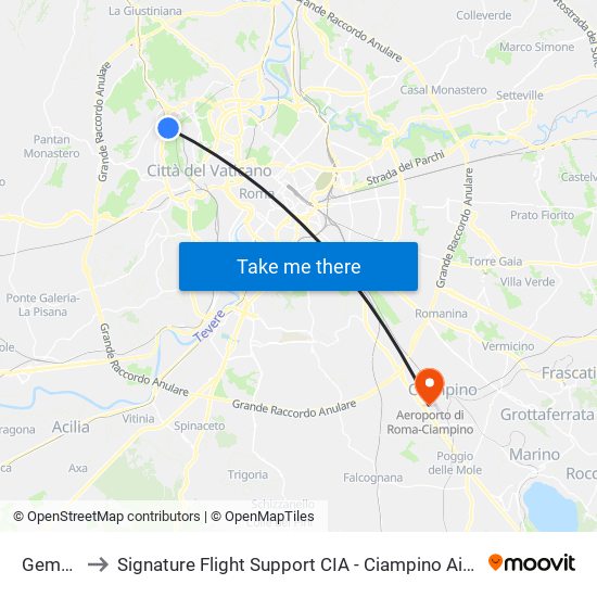 Gemelli to Signature Flight Support CIA - Ciampino Airport map