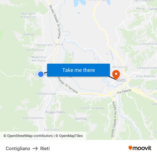 Contigliano to Rieti map