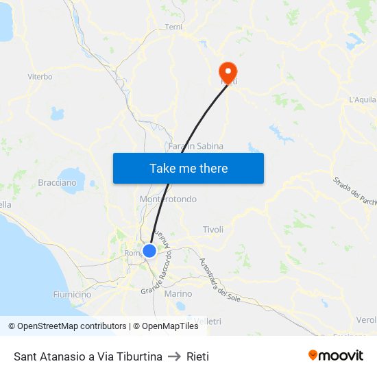 Sant Atanasio a Via Tiburtina to Rieti map