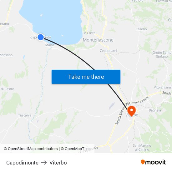 Capodimonte to Viterbo map