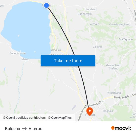 Bolsena to Viterbo map