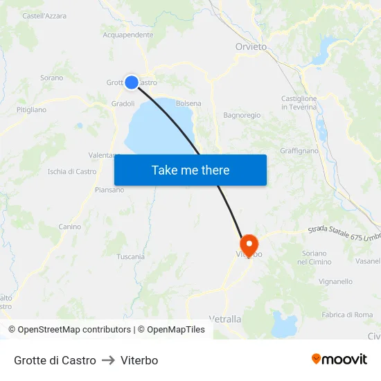 Grotte di Castro to Viterbo map