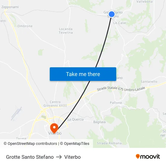 Grotte Santo Stefano to Viterbo map
