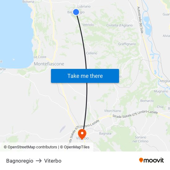 Bagnoregio to Viterbo map
